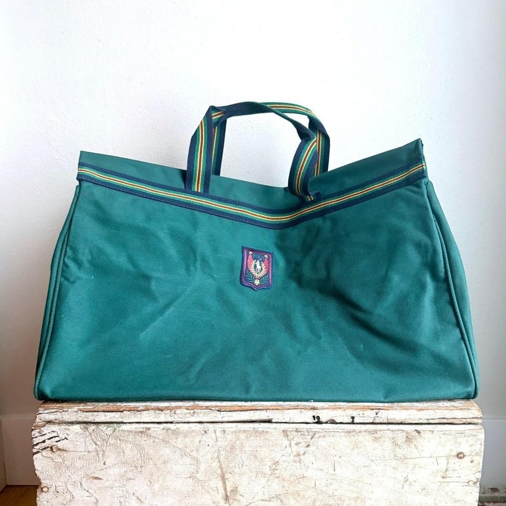 Vintage 1990s Polo Ralph Lauren Uni Crest Duffle Bag Green Canvas DEADSTOCK